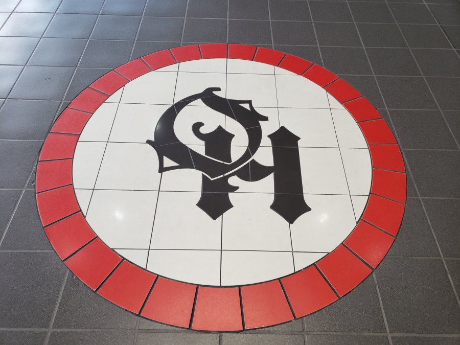 OH logo on cafeteria floor